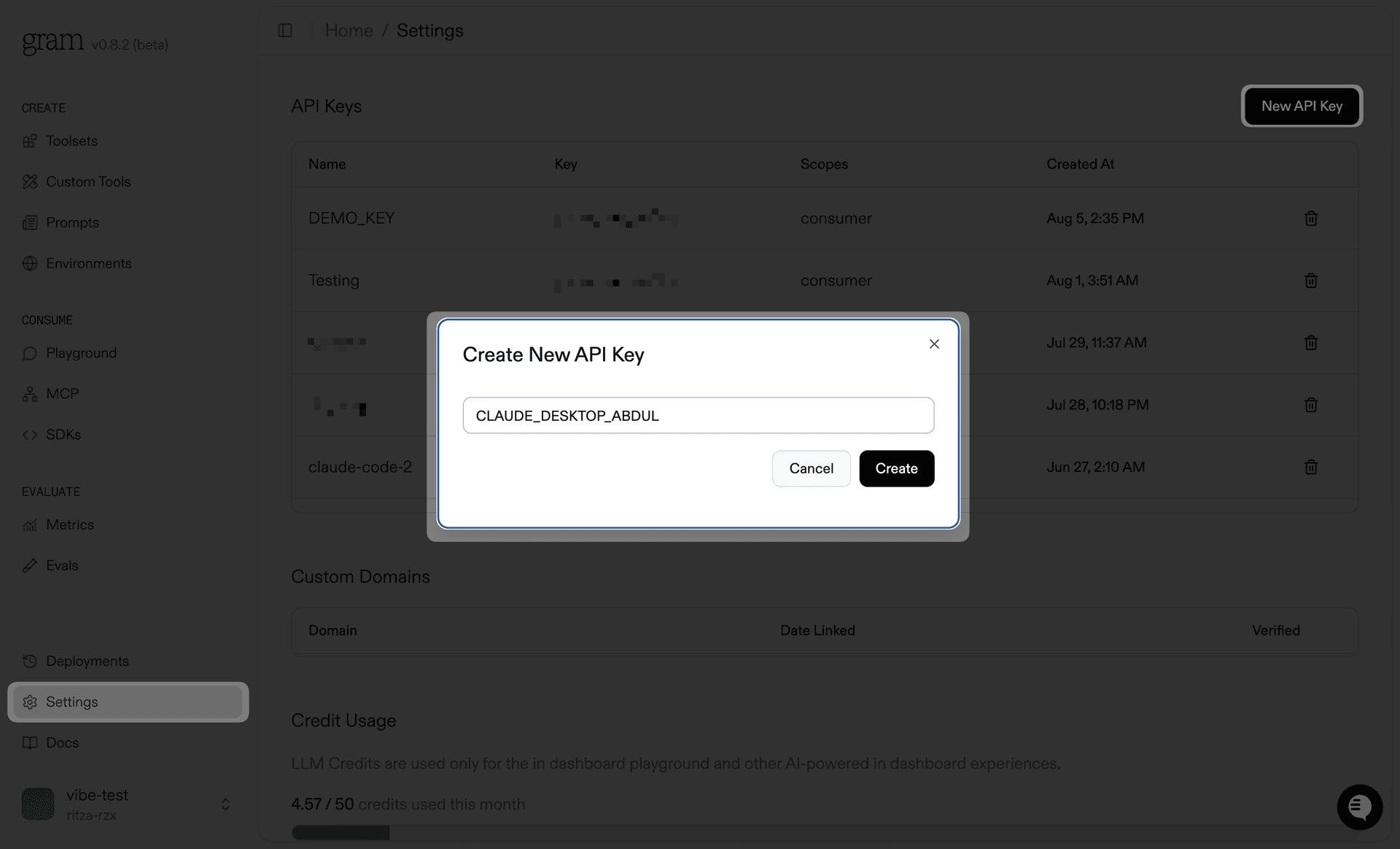 Creating an API key