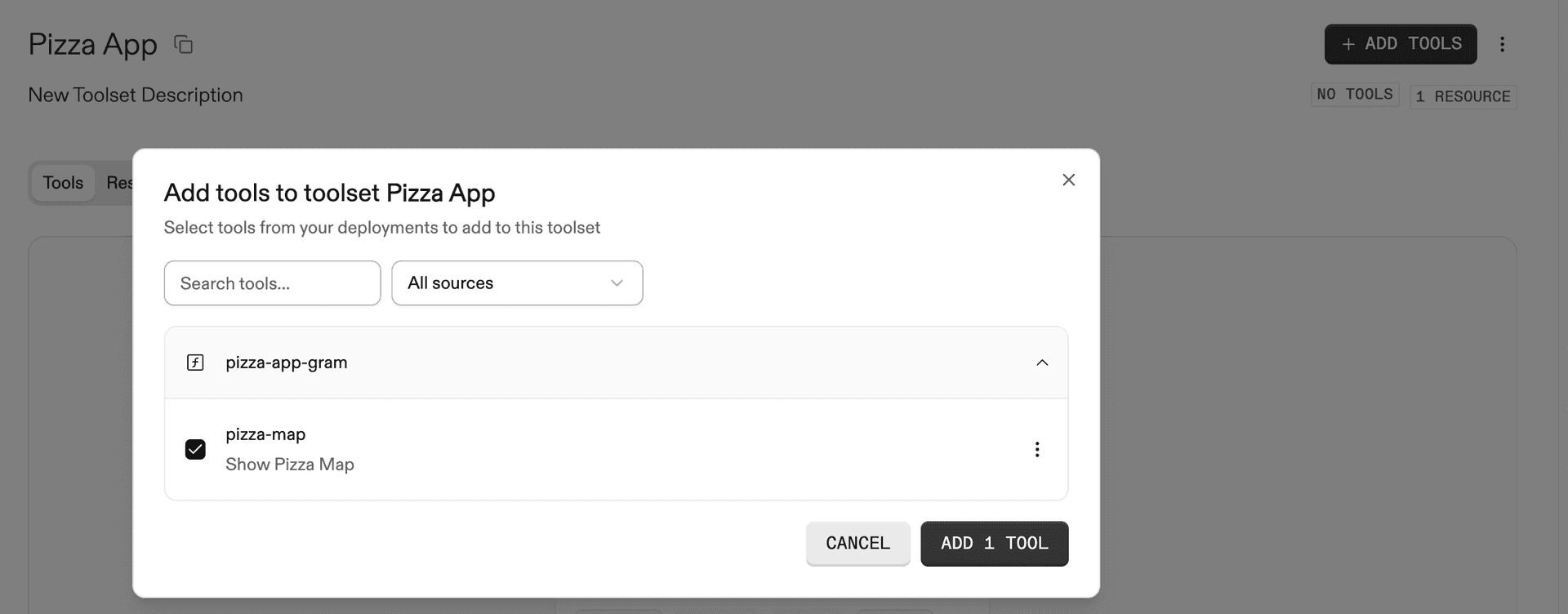 Adding the Pizza App tool to your toolset