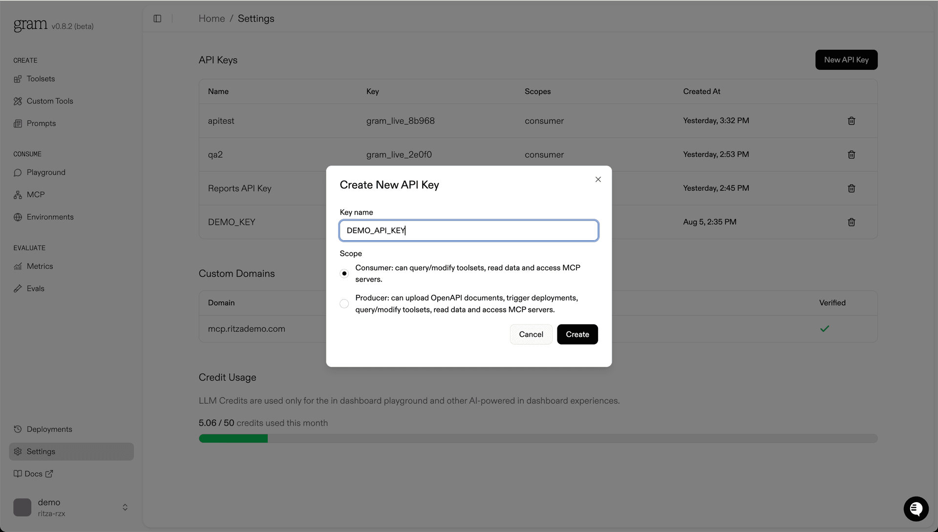 Creating an API key