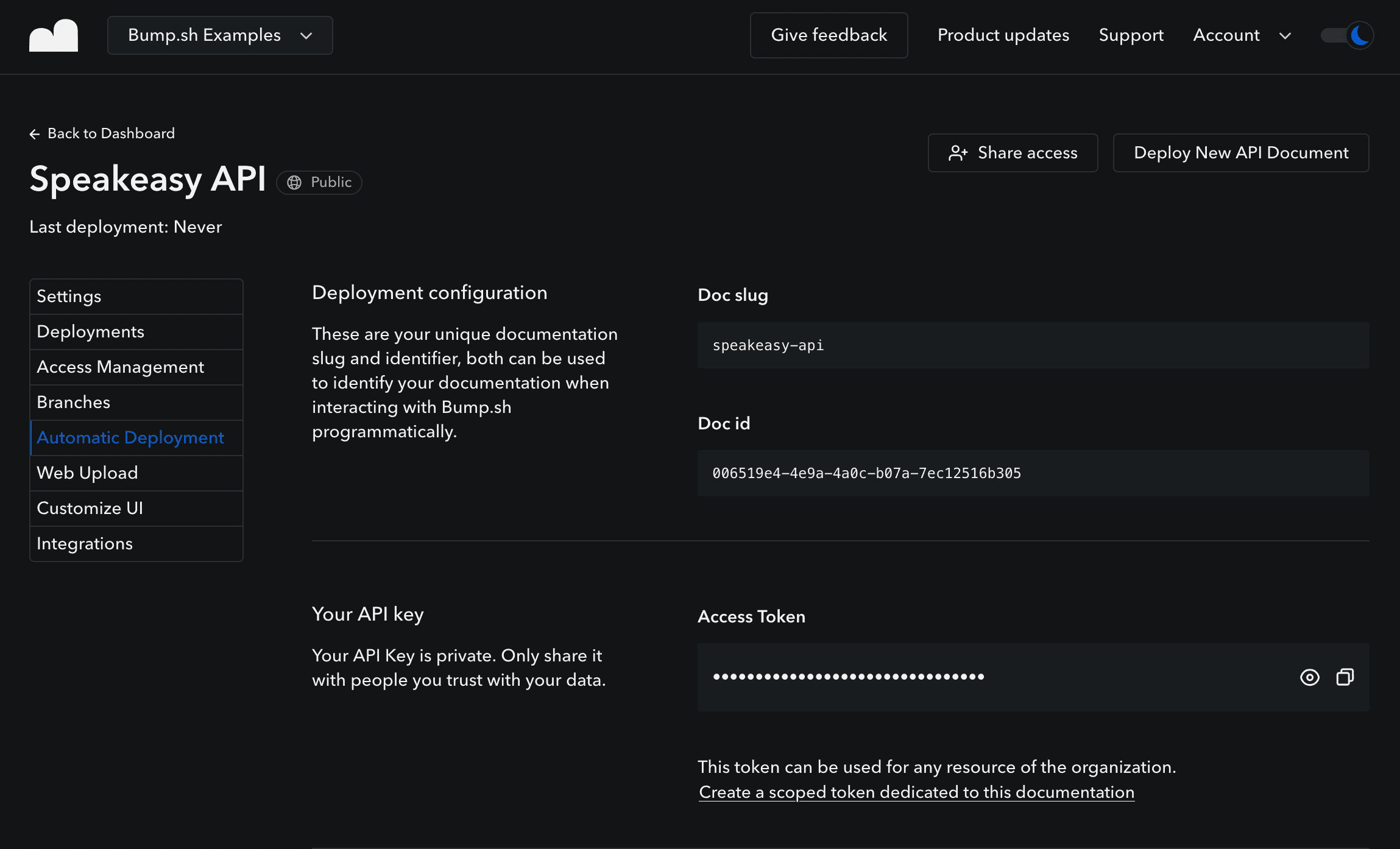 Bump.sh automatic deployment settings