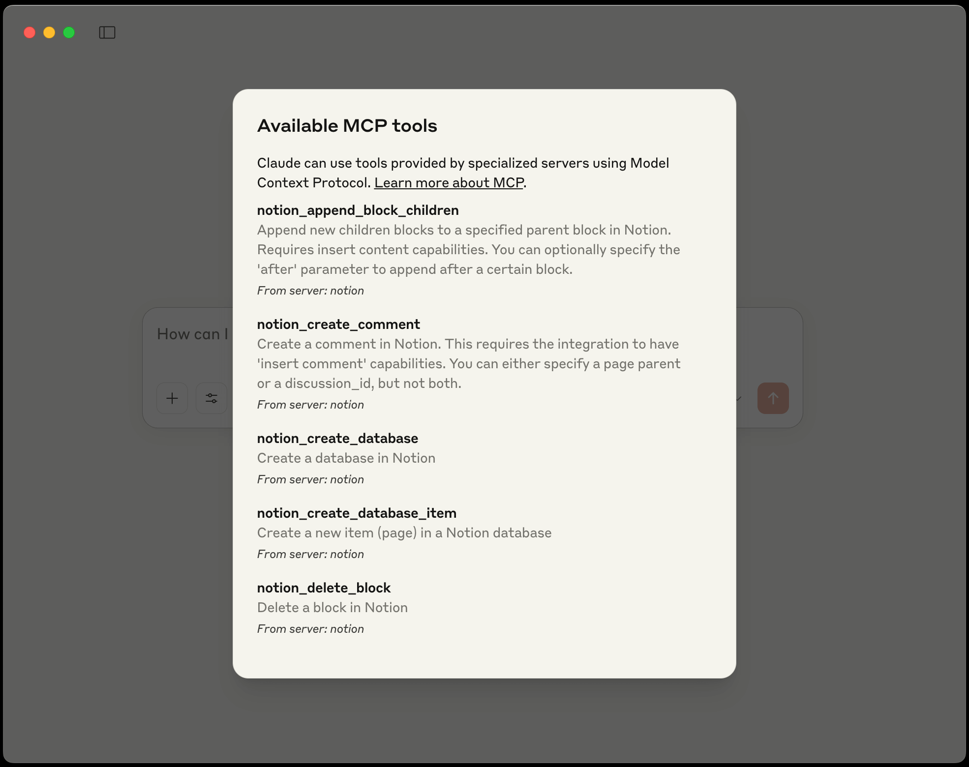 Claude available tools list