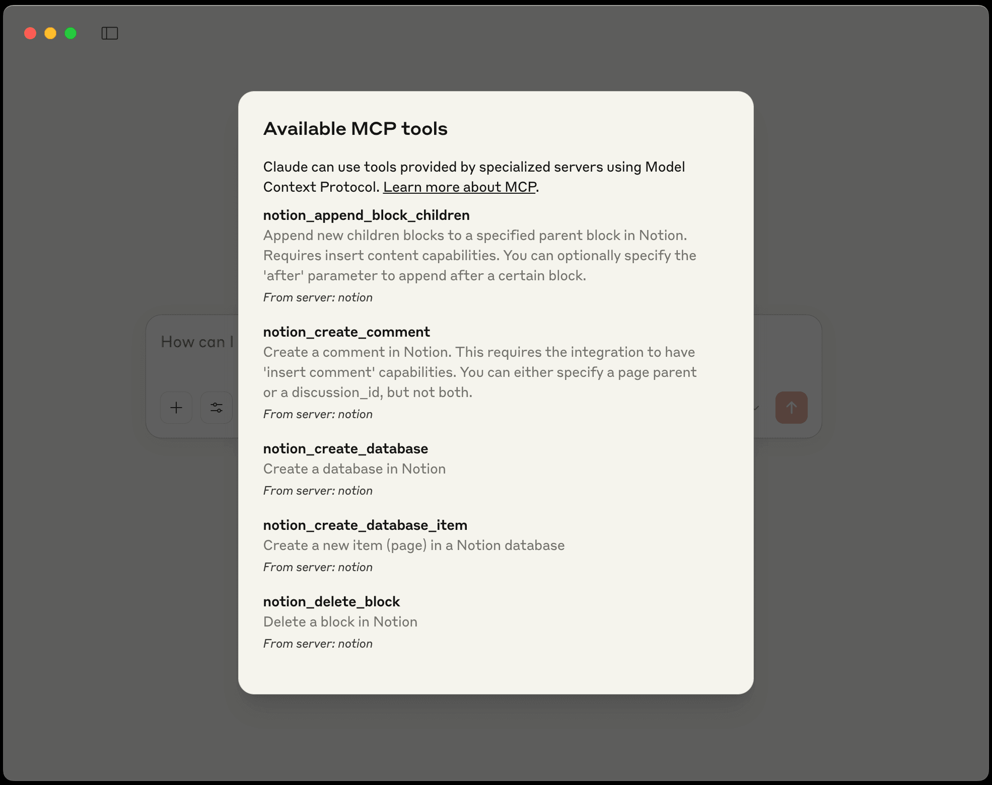 Claude available tools list