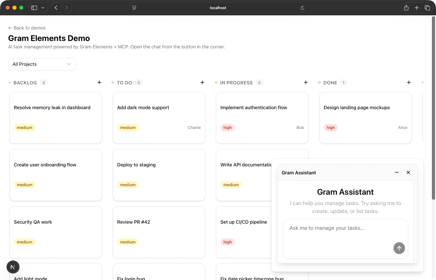 Gram Elements chat interface