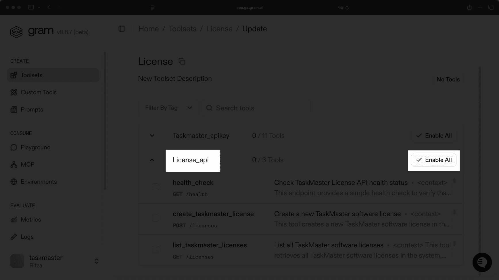 Enable all tools