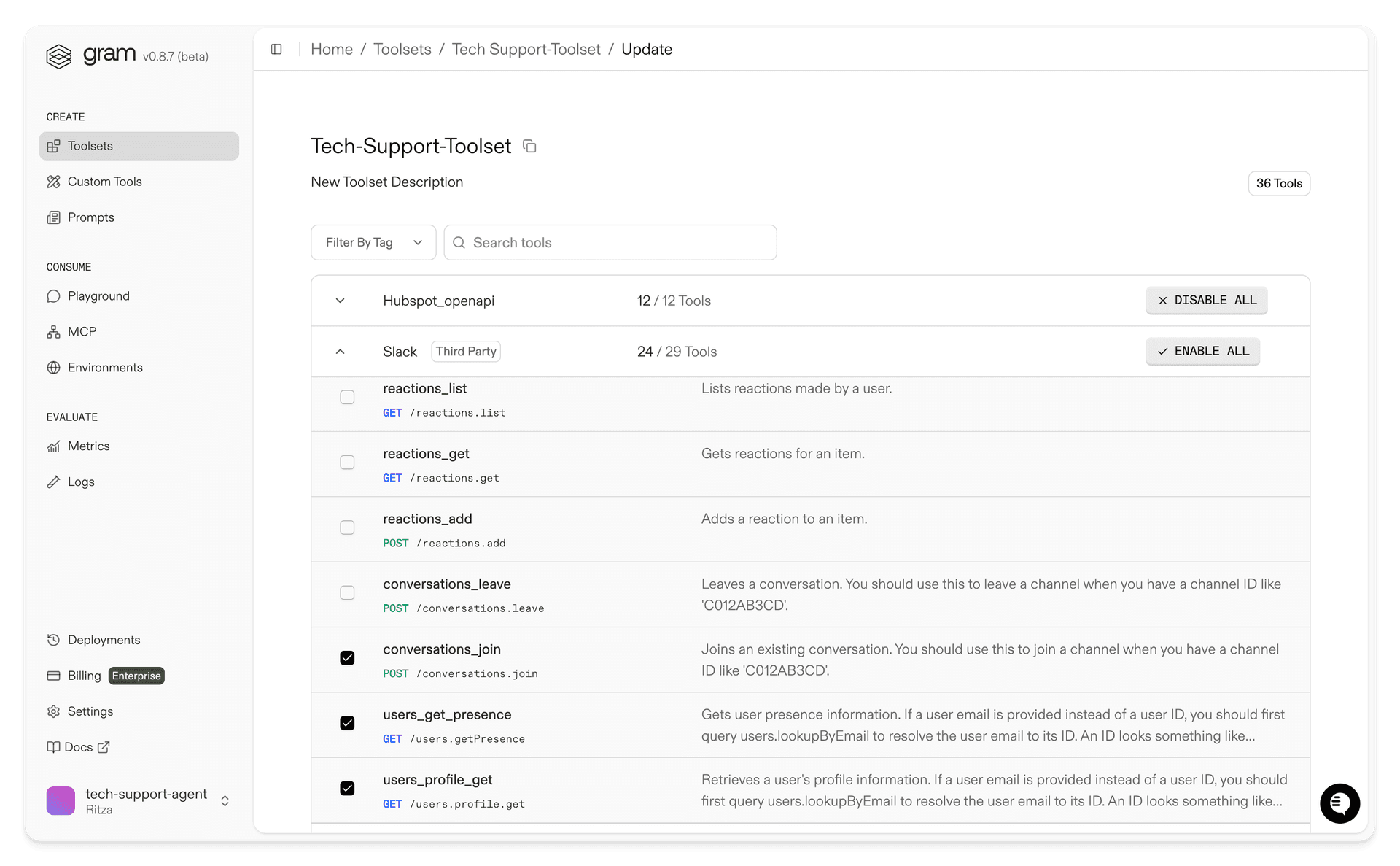 Gram tool curation