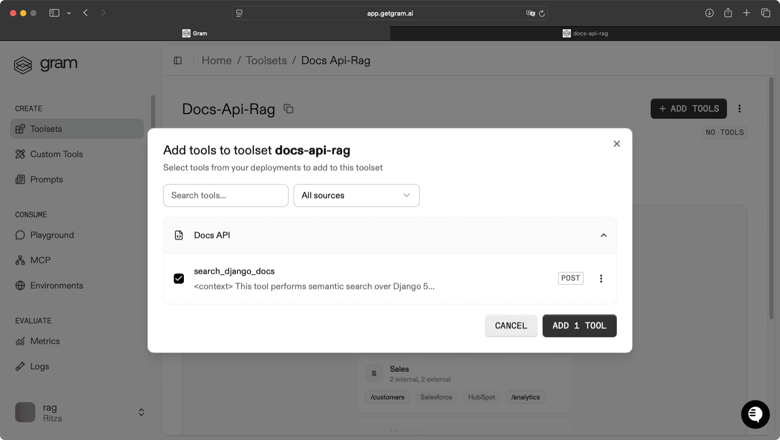 Gram toolset creation