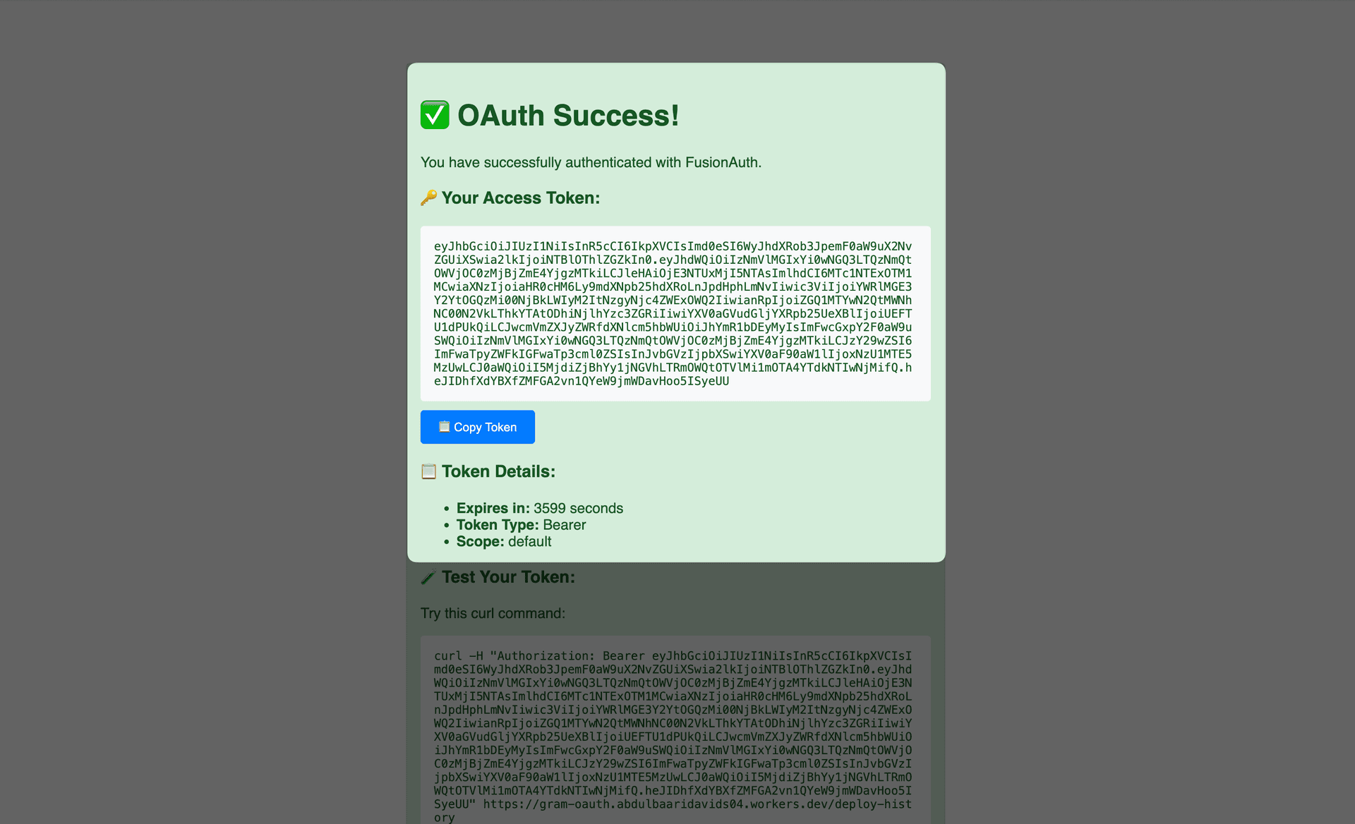 OAuth Token Success