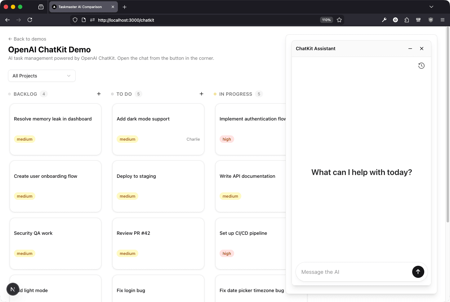 OpenAI ChatKit chat interface
