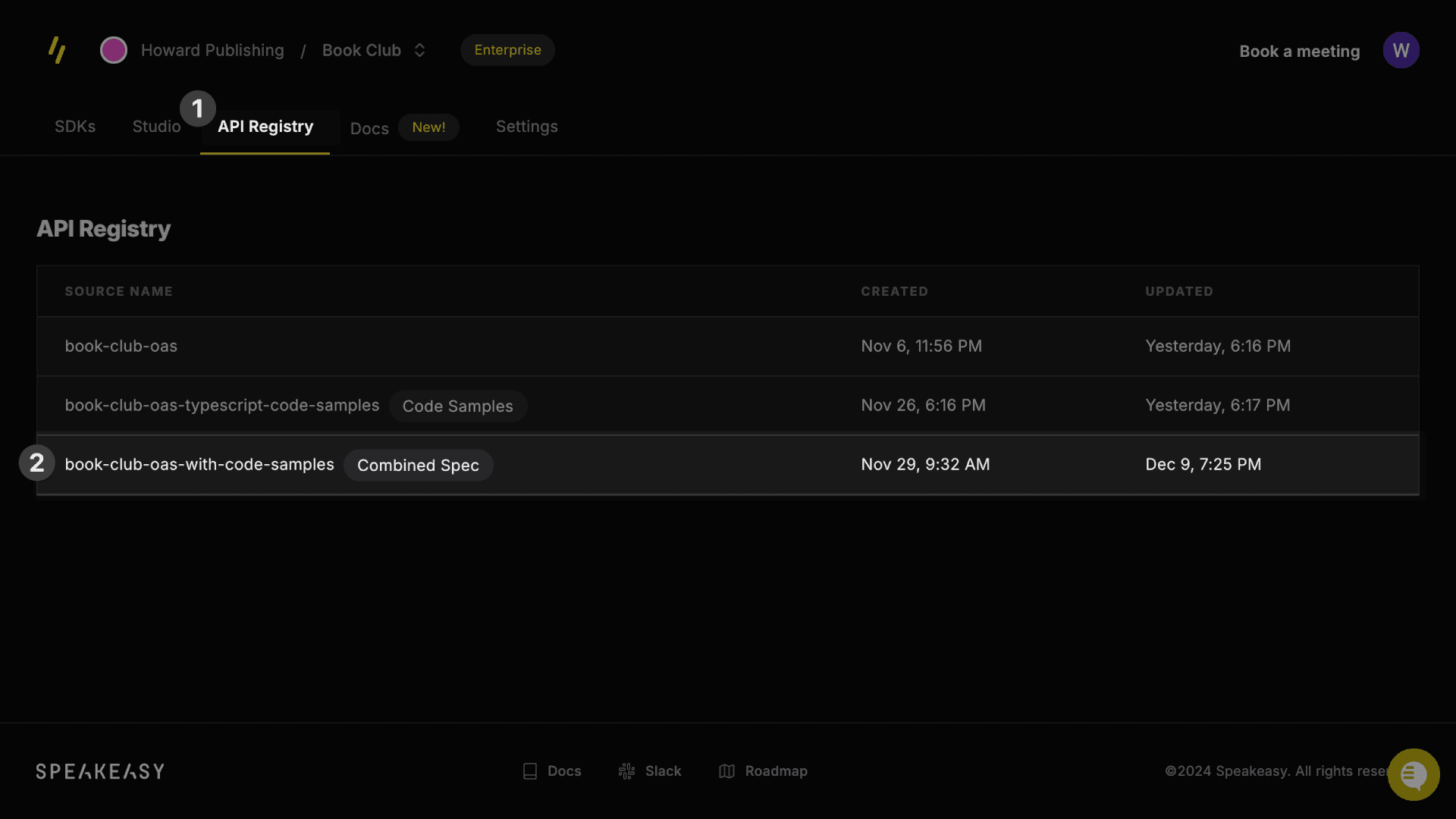 Screenshot showing the Speakeasy API Registry page