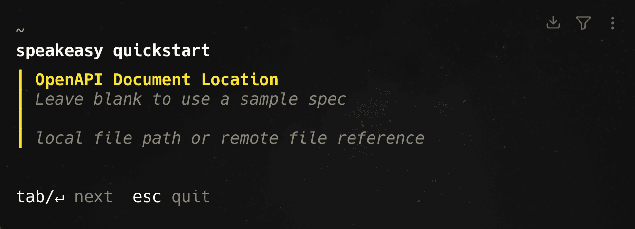 Screenshot of the terminal after running speakeasy quickstart.