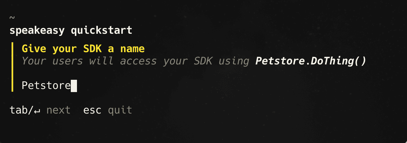 Screenshot of the terminal with optional parameters.