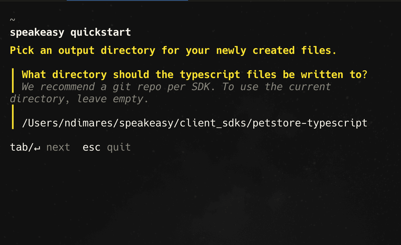 Screenshot of the terminal with optional parameters.