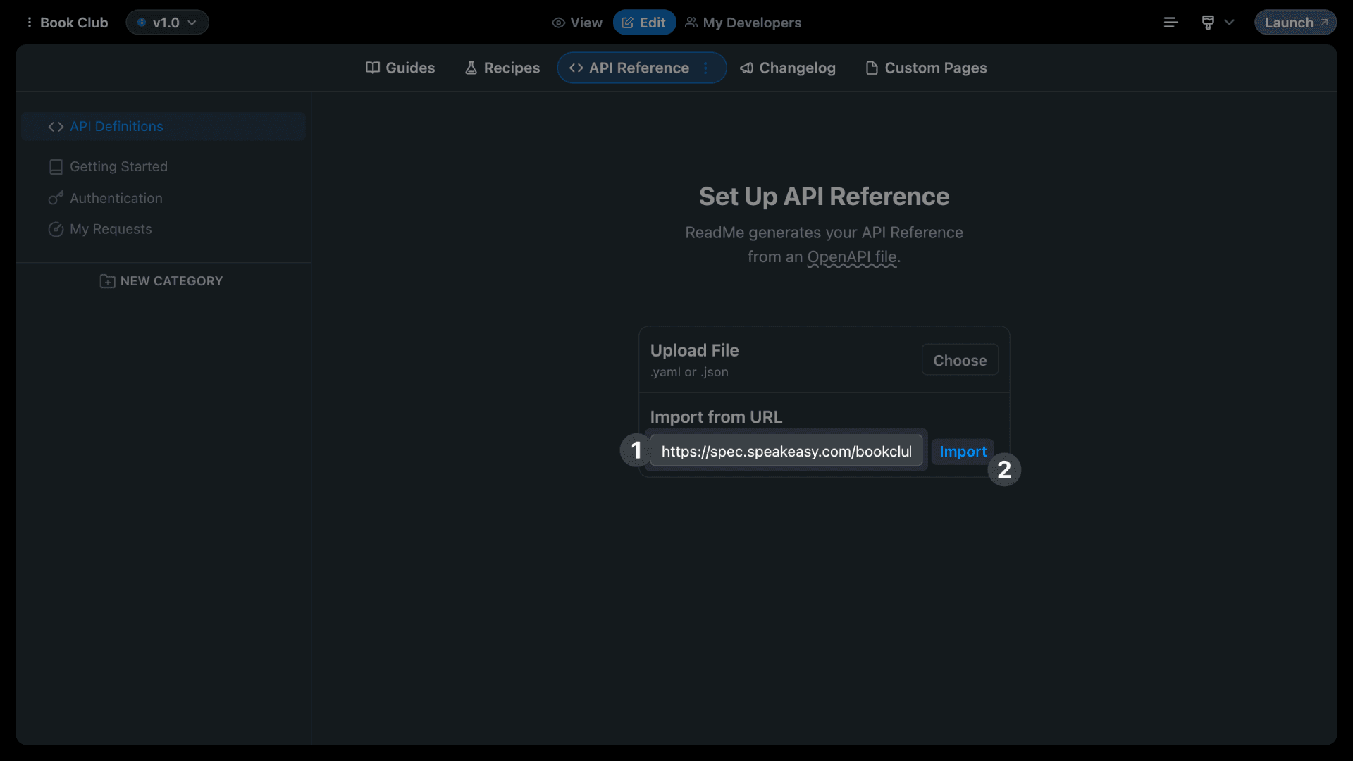 Filling the ReadMe OAS import form