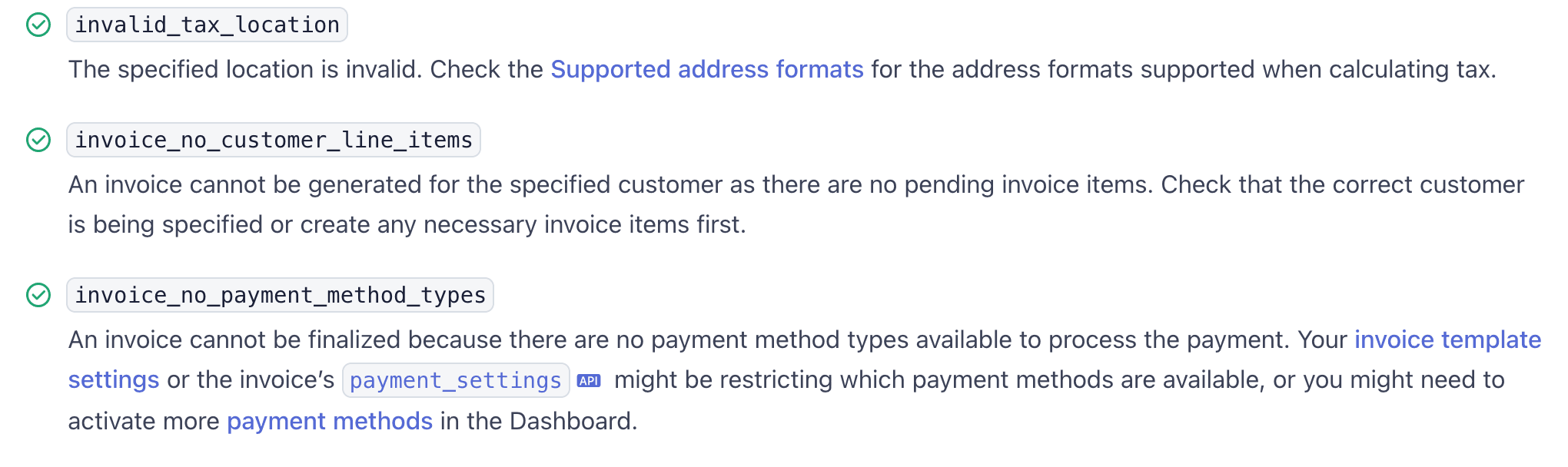 Stripe Errors Page