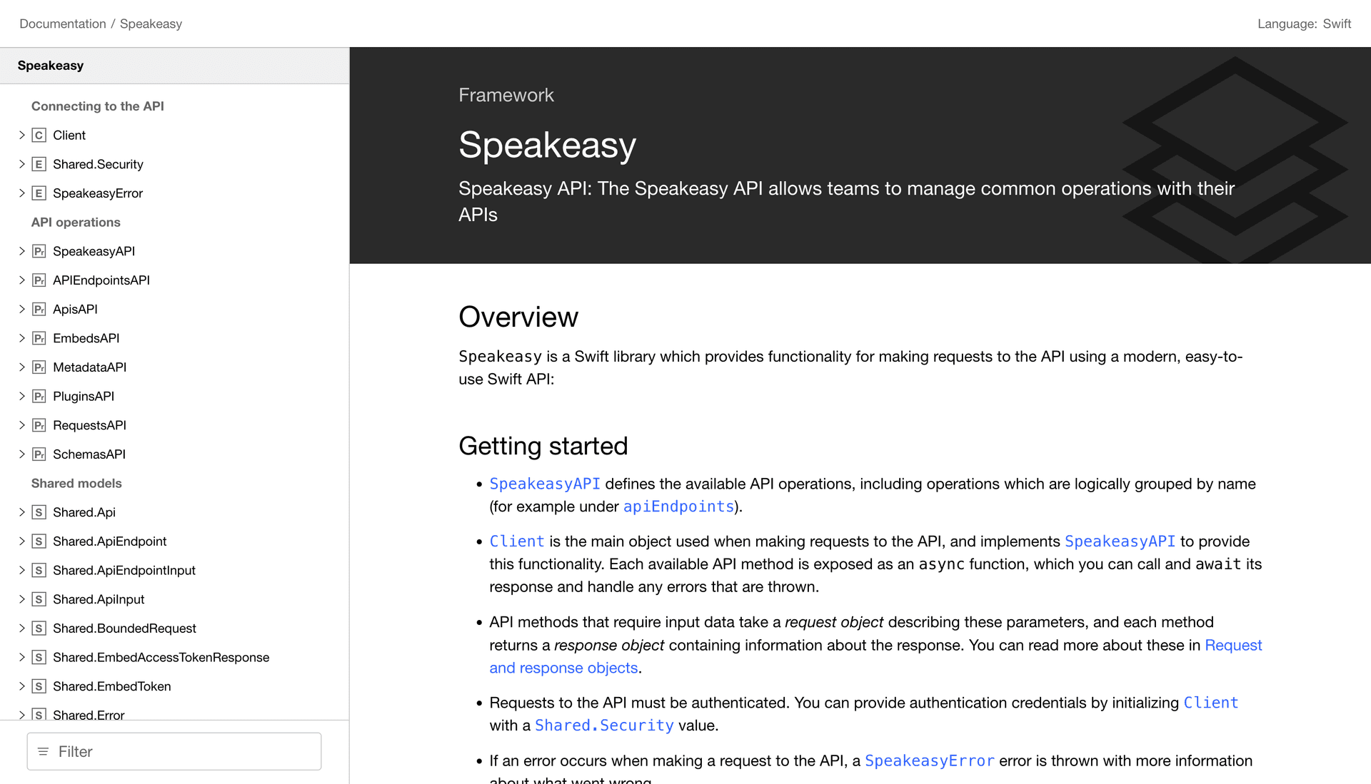 Generated Swift documentation
