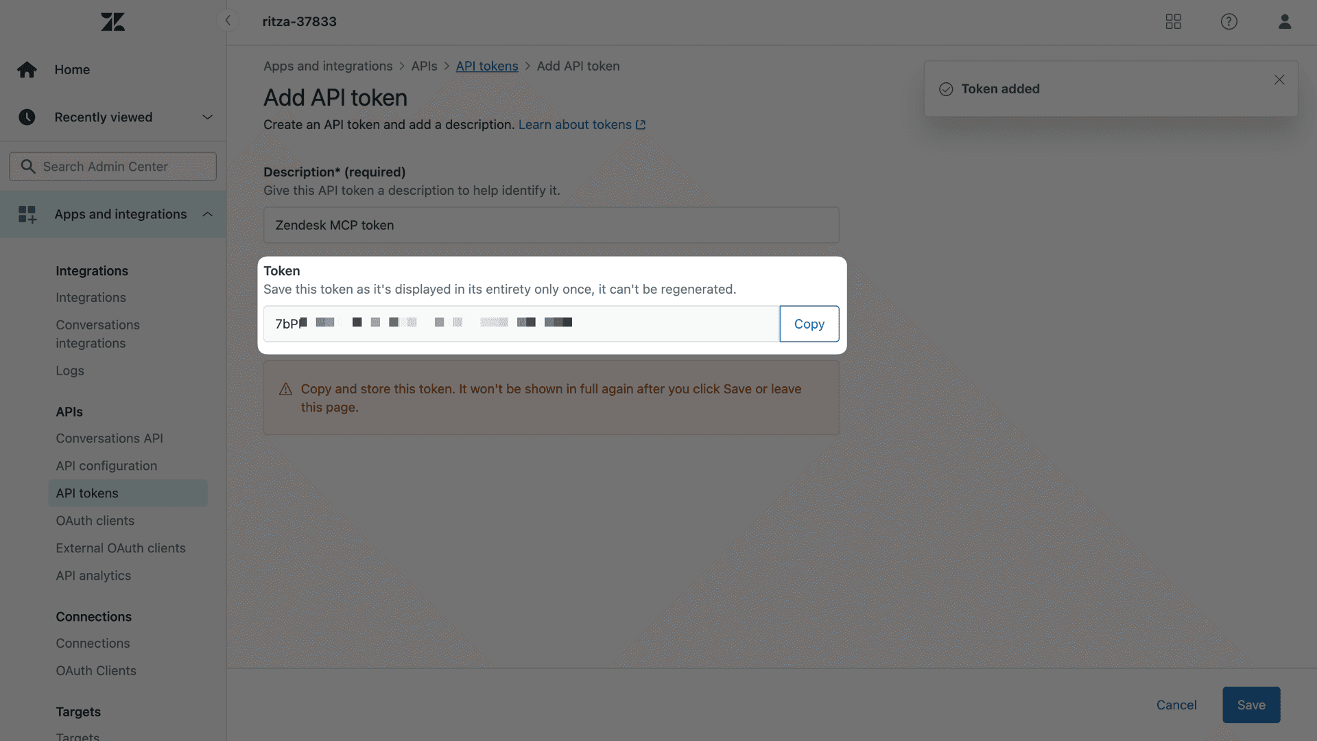 API token created