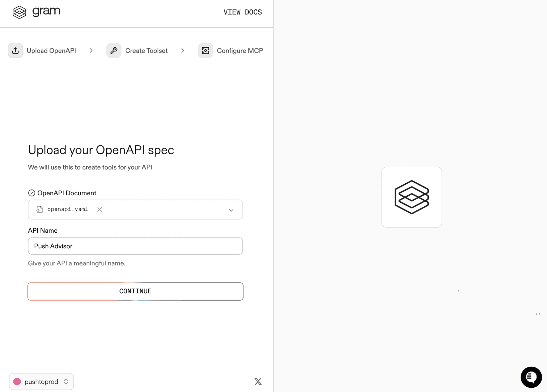 Screenshot of the upload your OpenAPI document dialog
