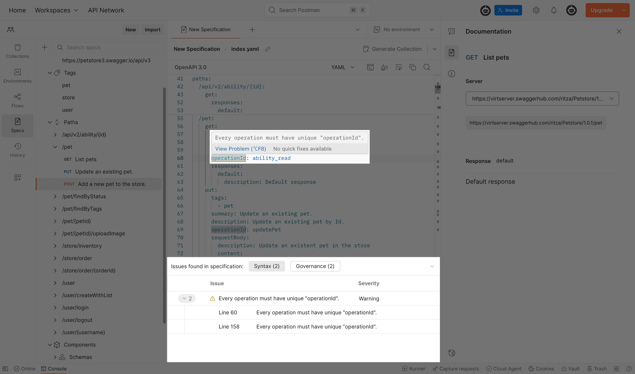 Postman validation