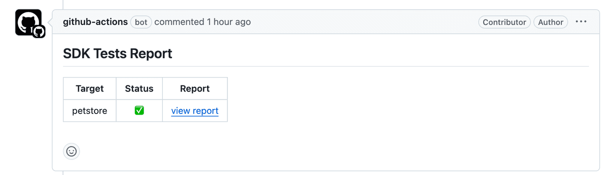 A screenshot of a successful test comment