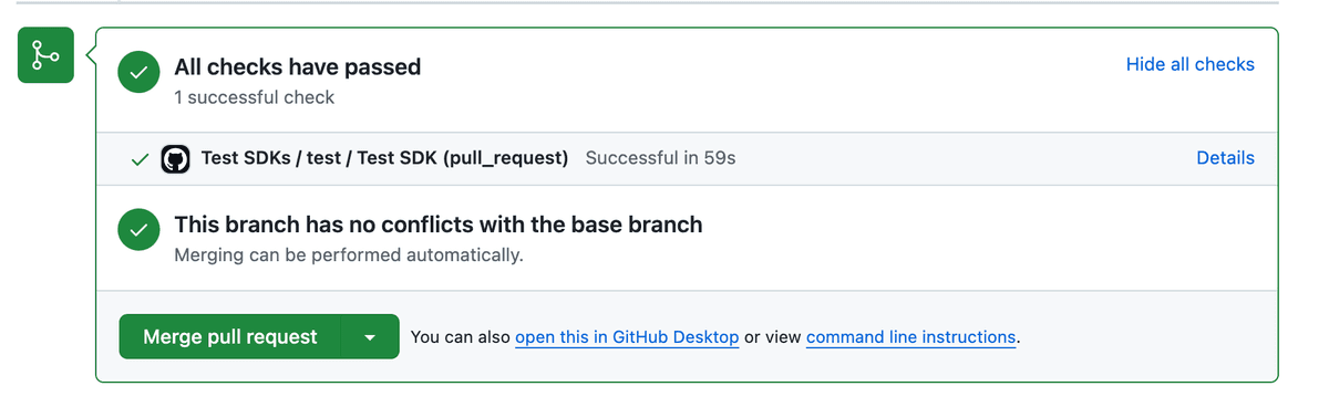 A screenshot of a successful test check