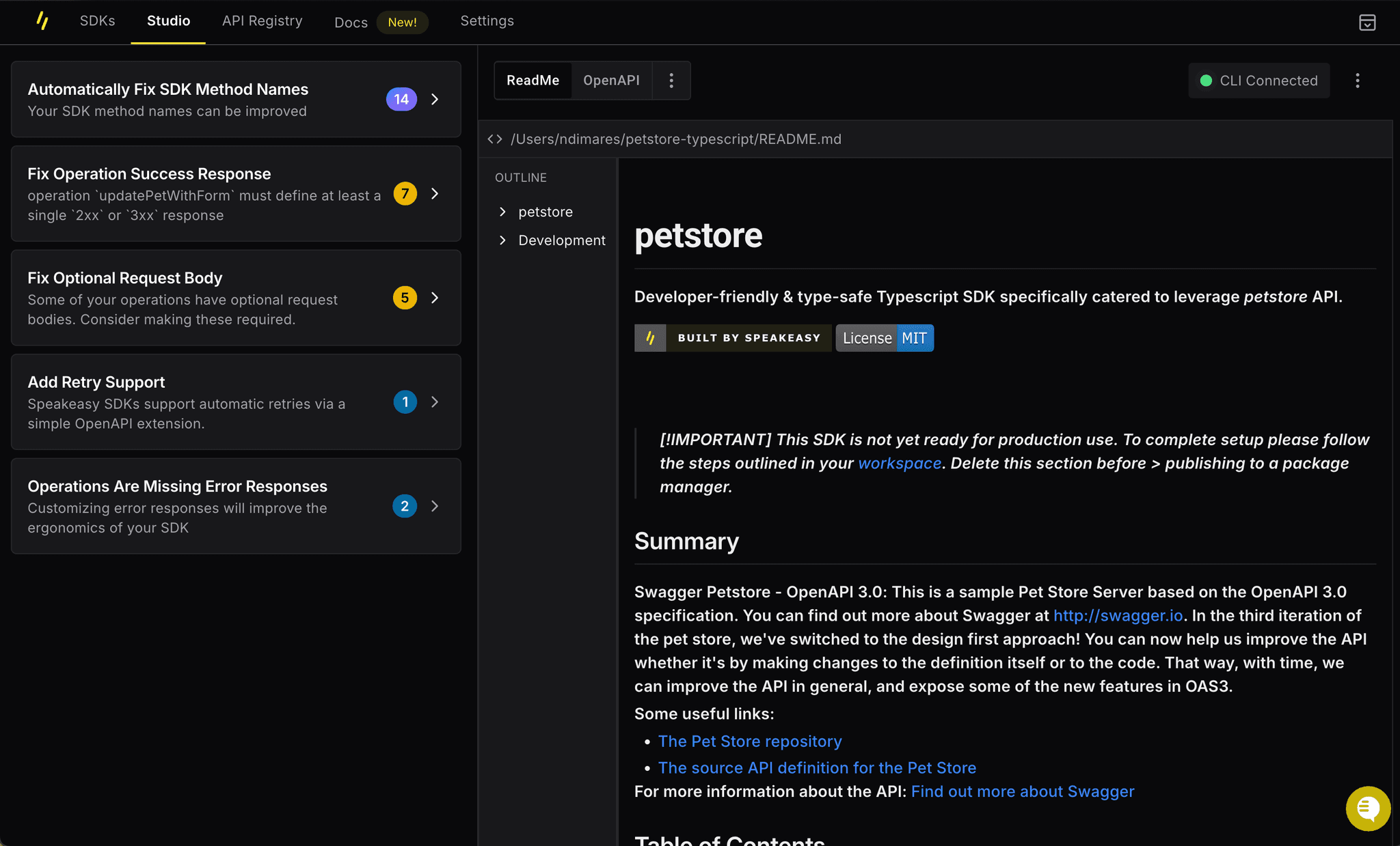 Screenshot of the Speakeasy Studio.