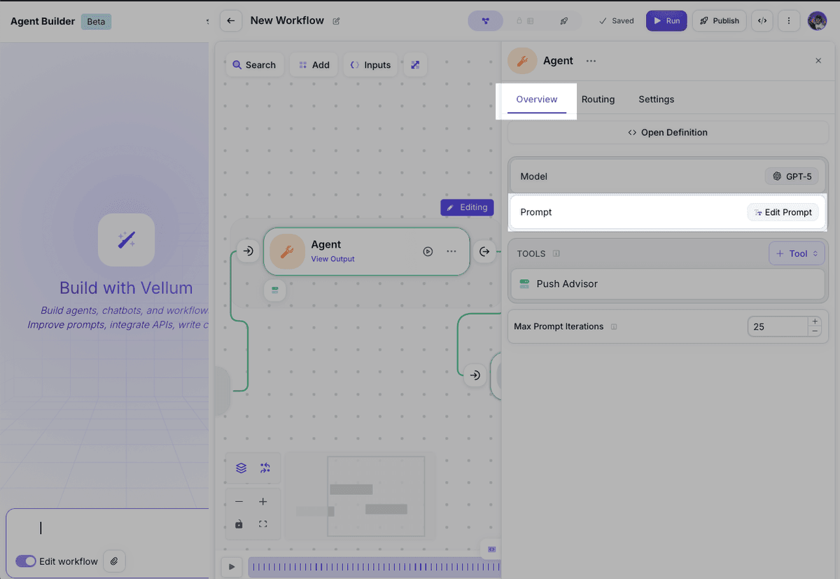 Screenshot of the Edit Prompt button in the agent overview