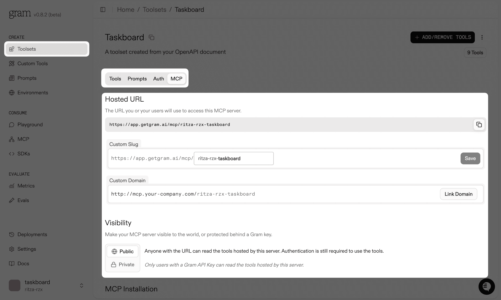 MCP server visibility