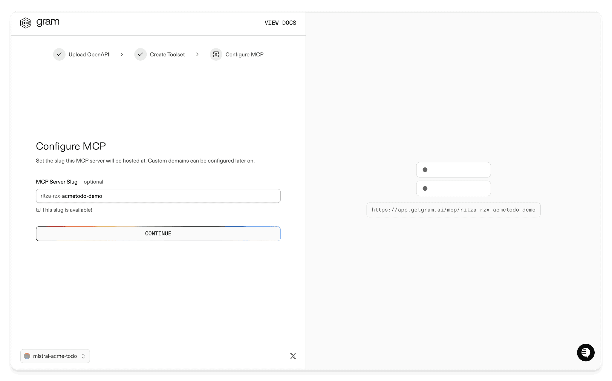 Screenshot of the configure MCP dialog