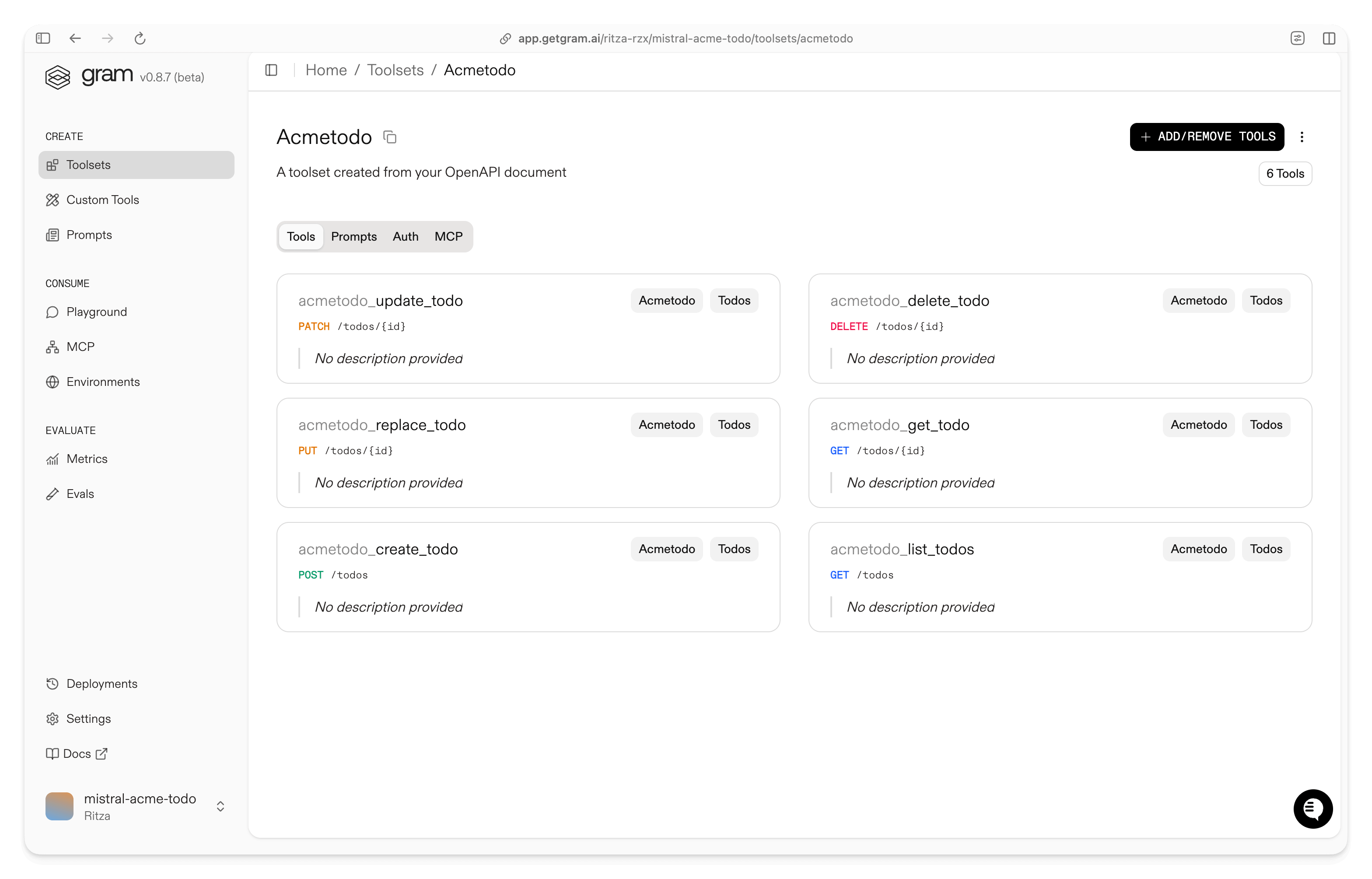 Screenshot of the MCP details page