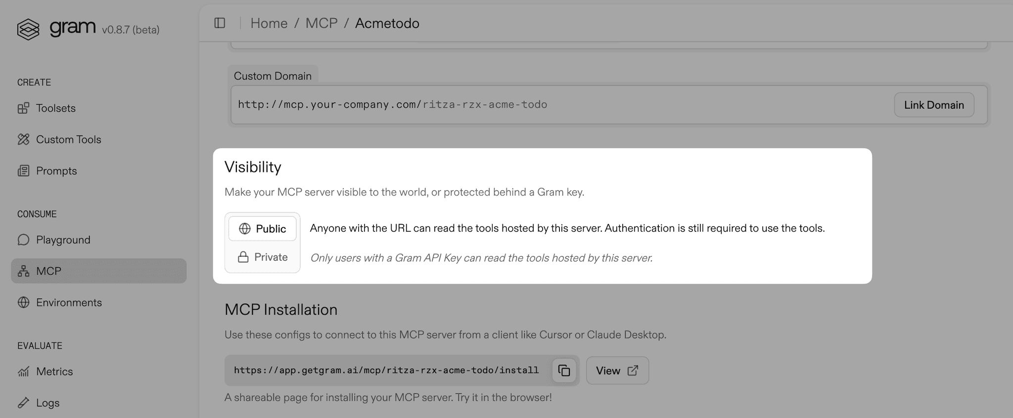 Screenshot showing server visibility