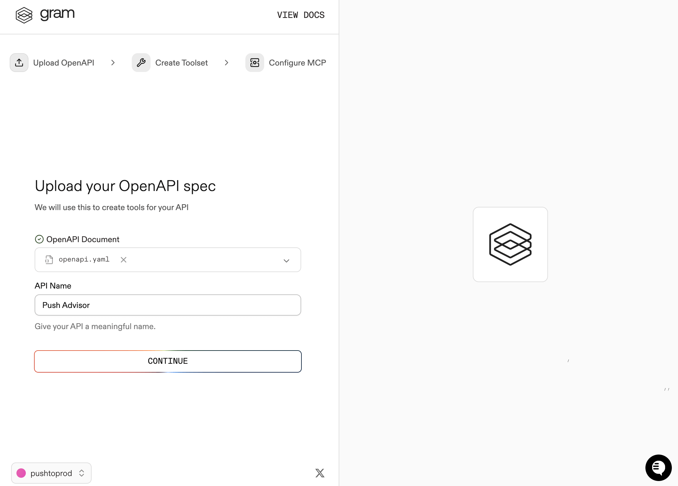 Screenshot of the upload your OpenAPI document dialog