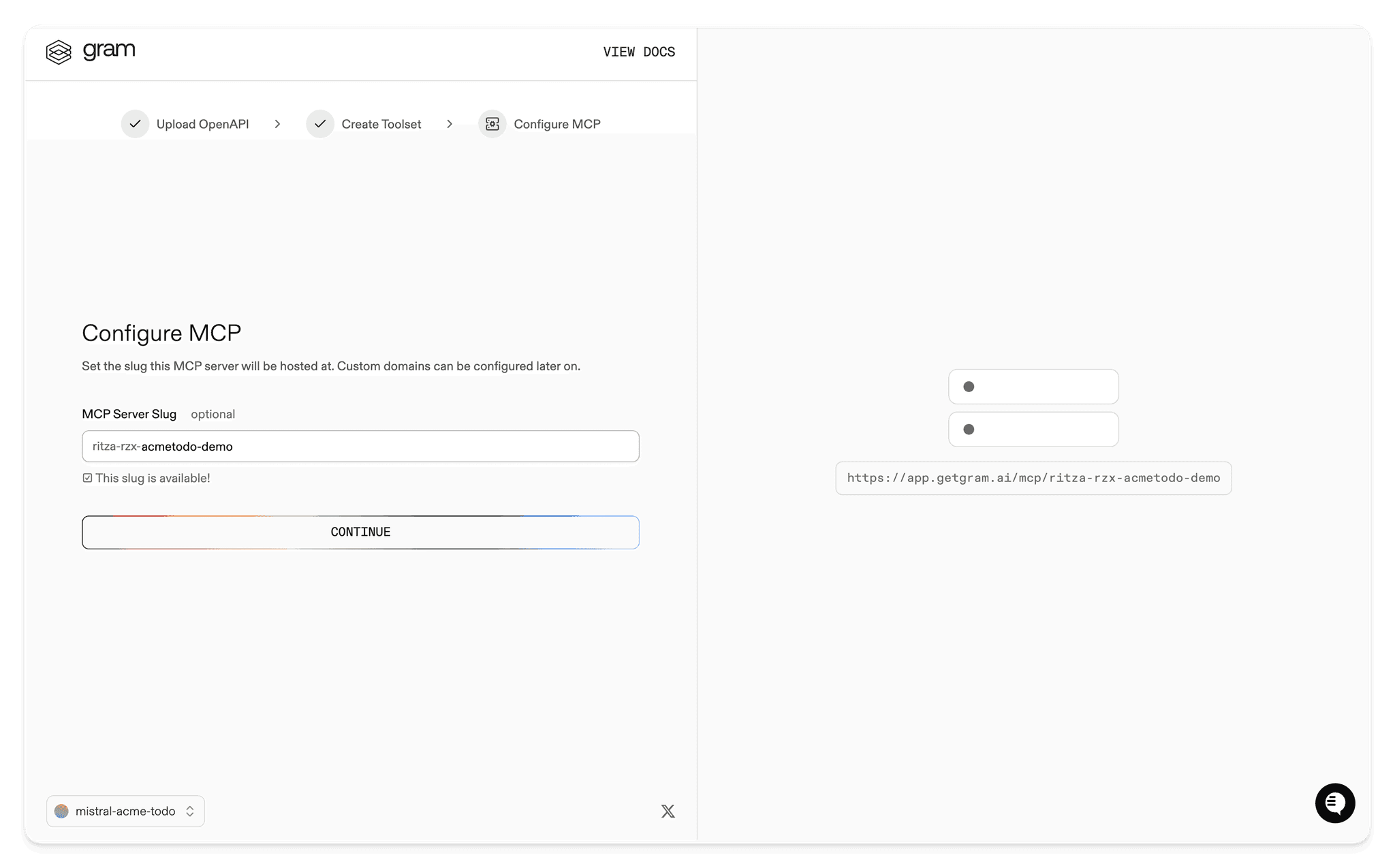 Screenshot of the configure MCP dialog