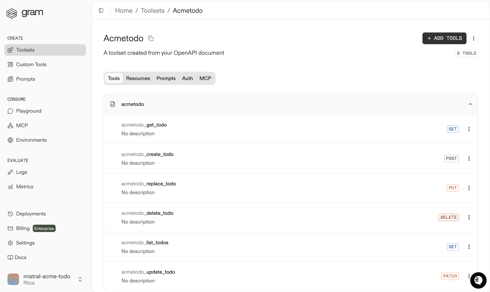 Screenshot of the MCP details page