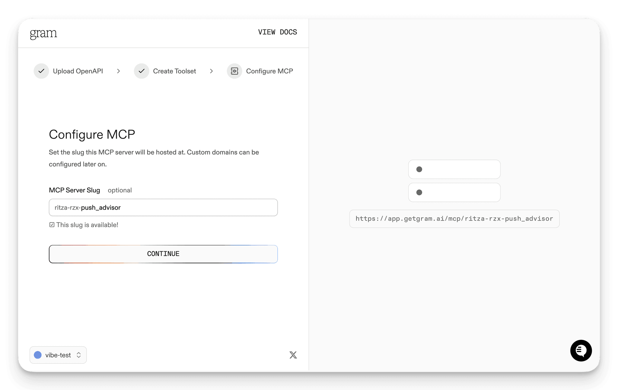 Screenshot of the configure MCP dialog