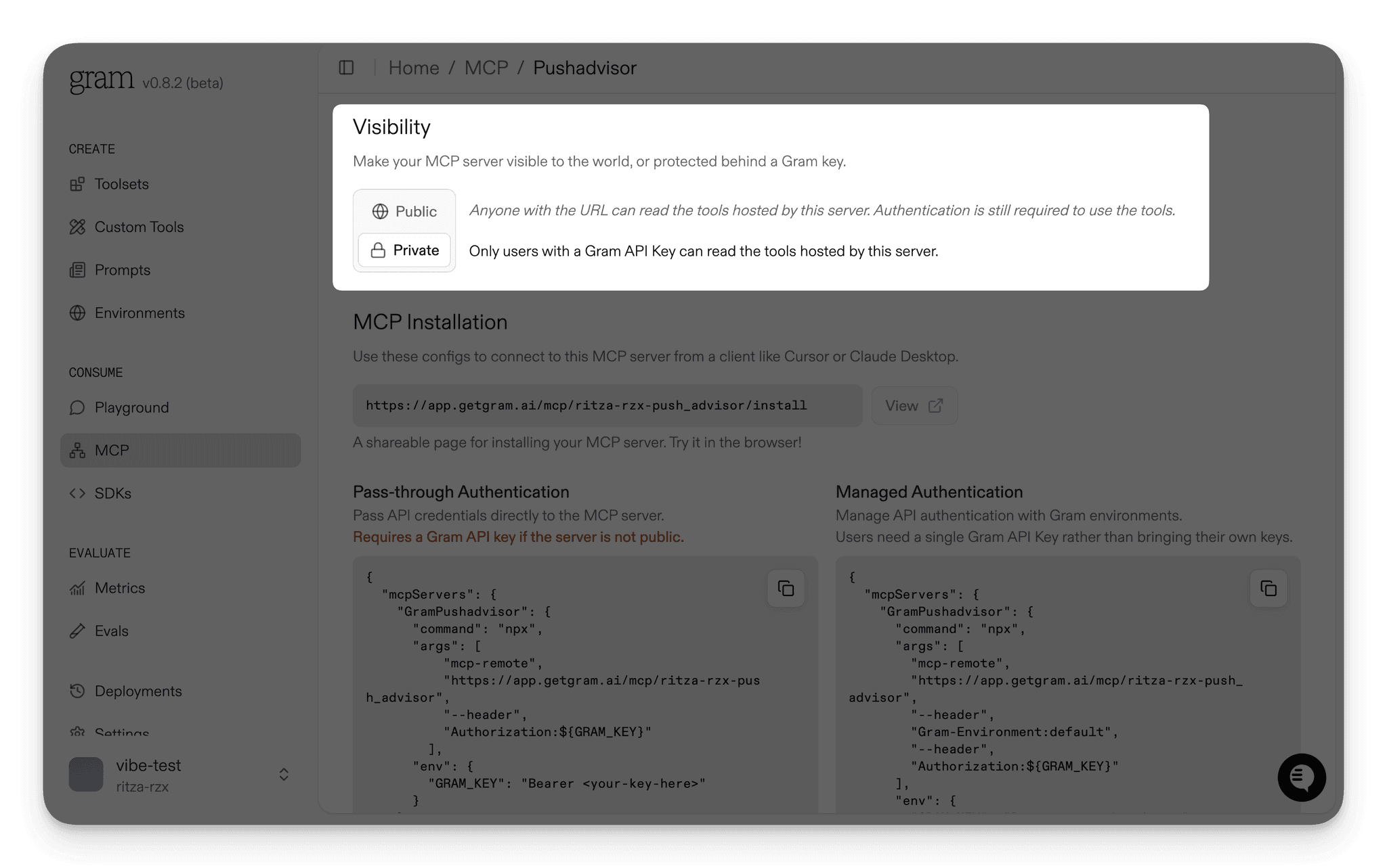 Screenshot of the MCP details page