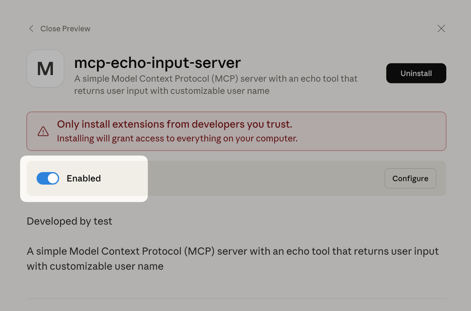 Enable extension