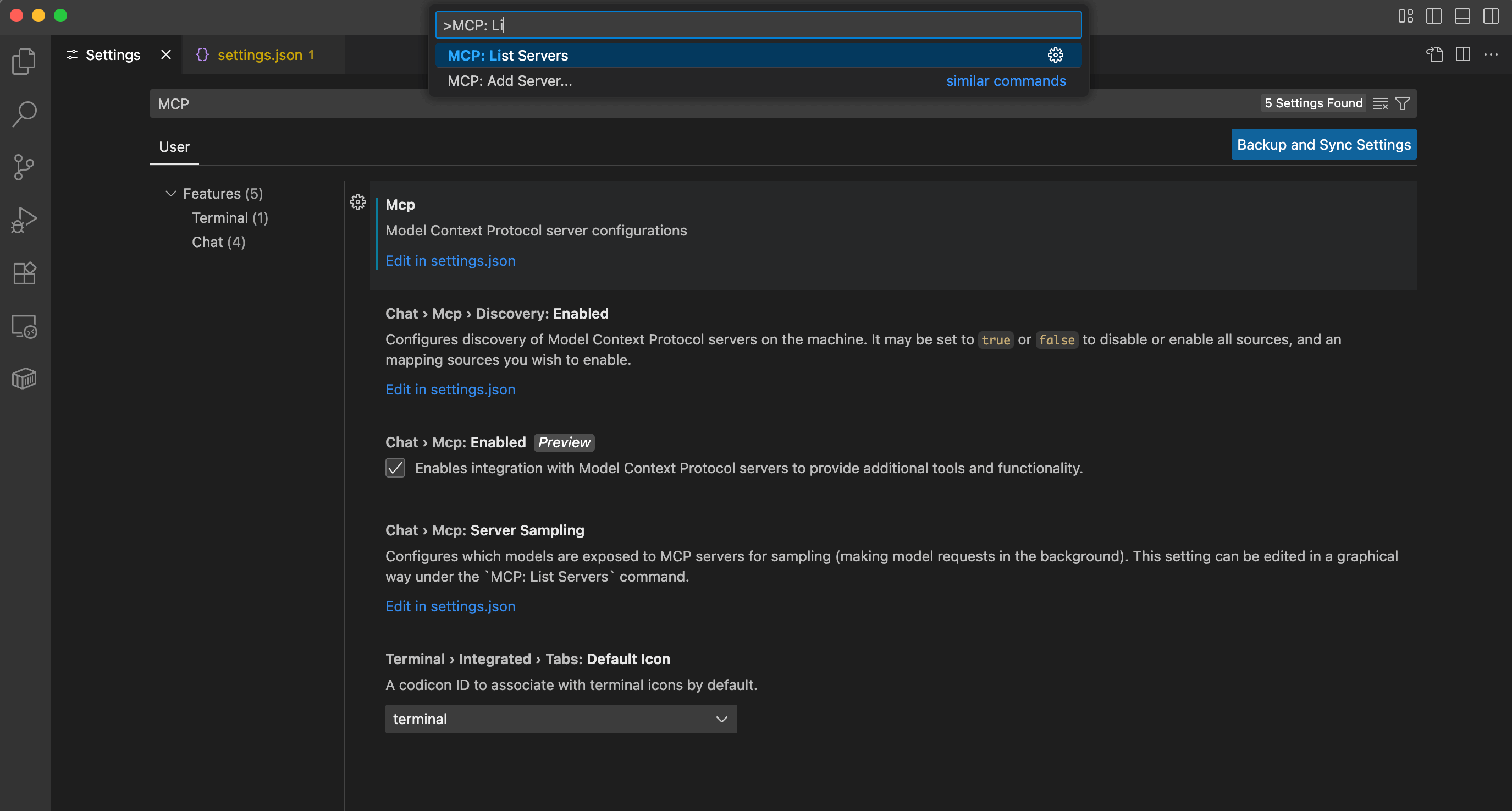 A screenshot that shows the List Servers command being typed in the Command Palette.