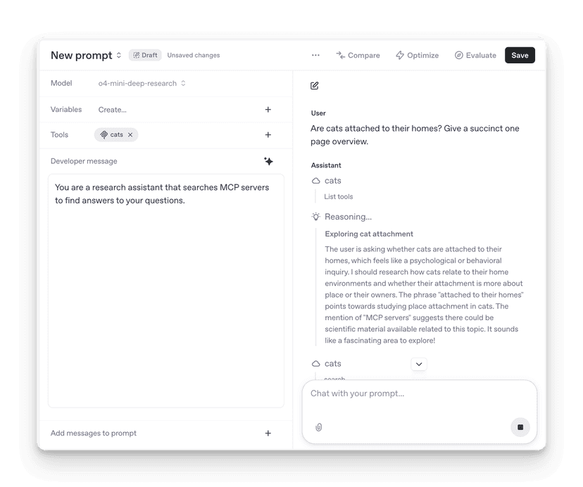 Deep research with MCP integration showing comprehensive research workflow