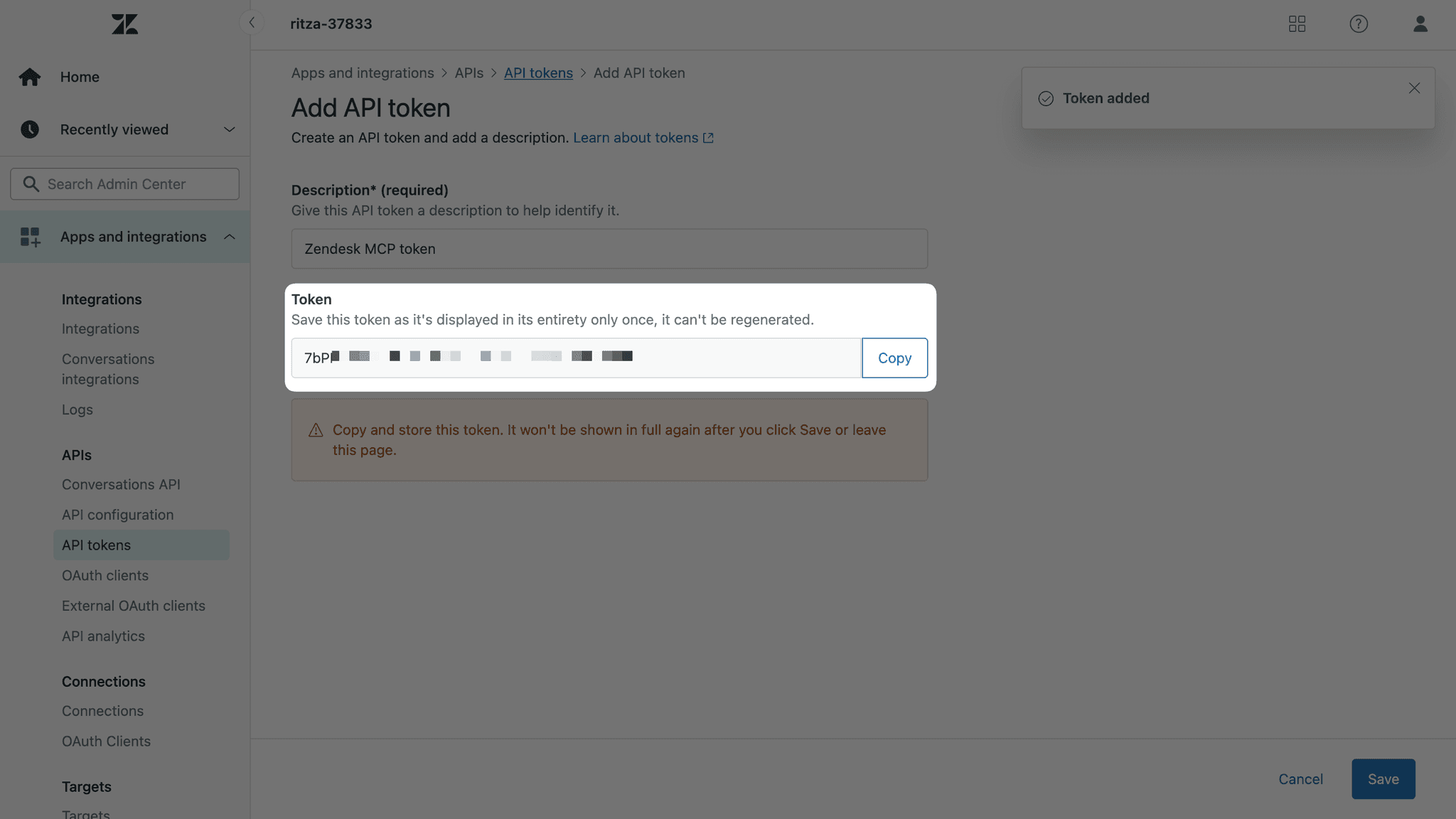 API token created