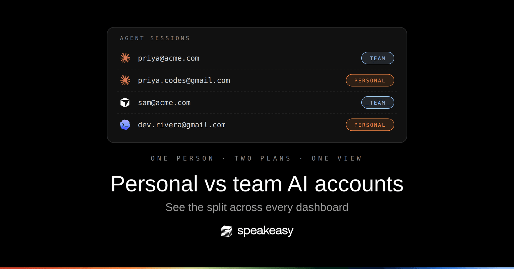 See personal vs team AI accounts across your dashboards