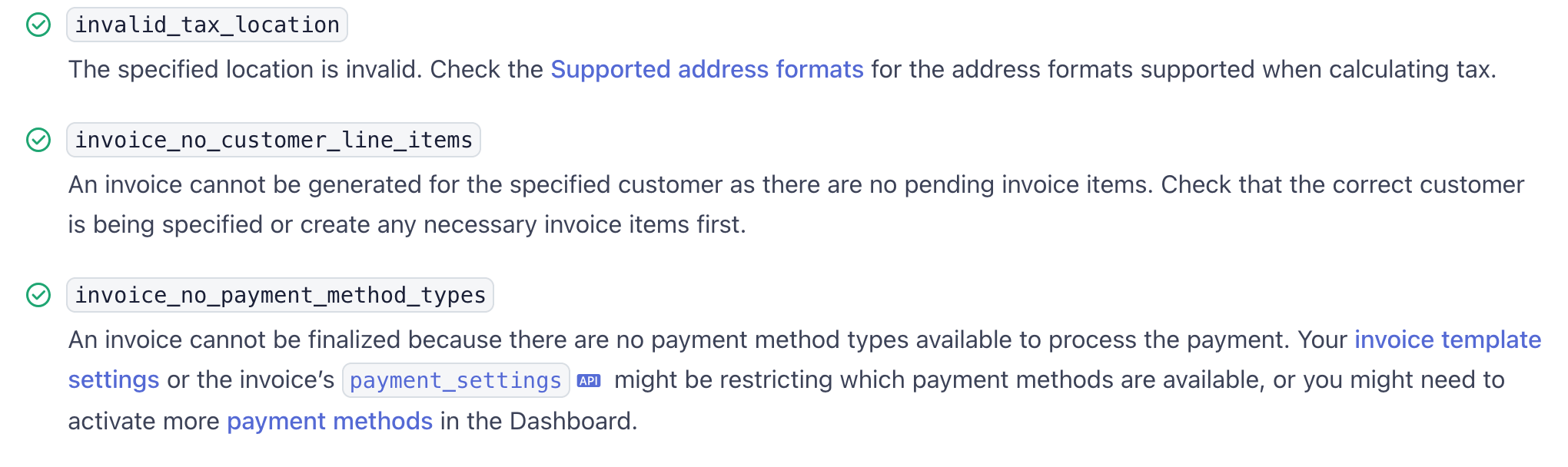 Stripe Errors Page