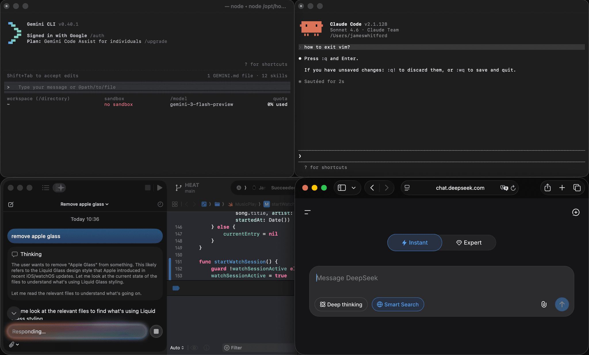 A developer's desktop with multiple AI services running simultaneously: Gemini open in a browser, Claude Code in the terminal. Managing access, credentials, and visibility across all of these is the infrastructure problem this article addresses.