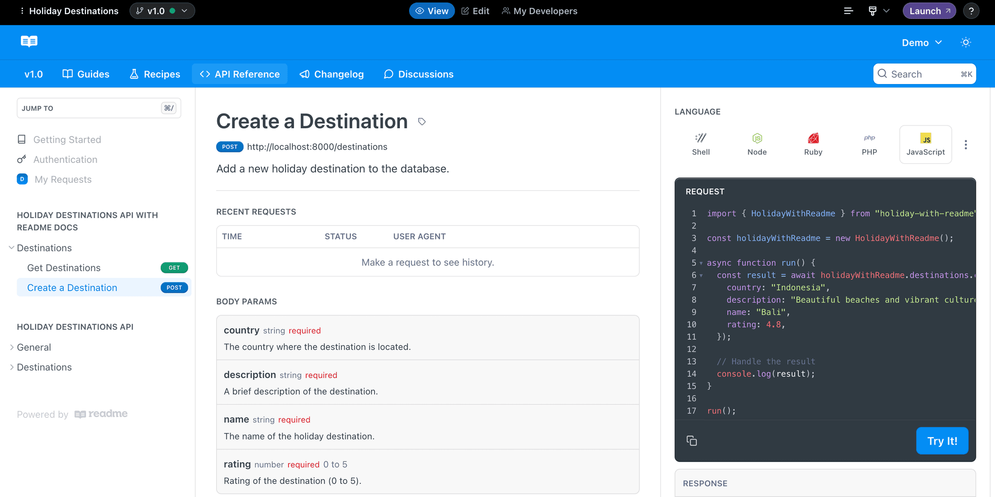 ReadMe docs with generated SDK code
samples