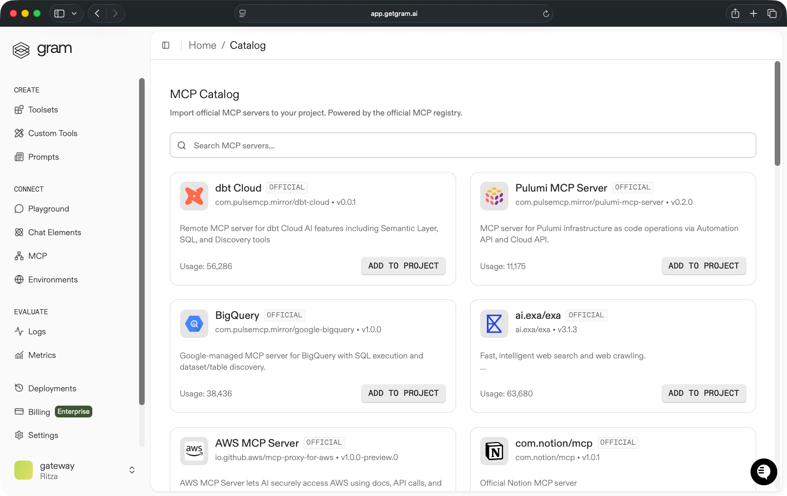 Gram catalog of community-maintained MCP servers