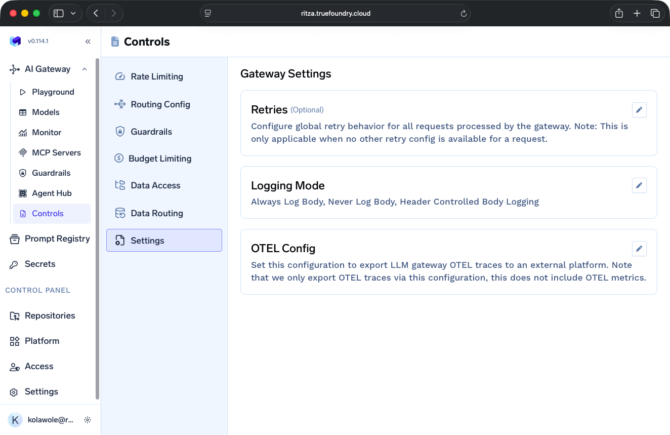 TrueFoundry governance features including guardrails and access controls