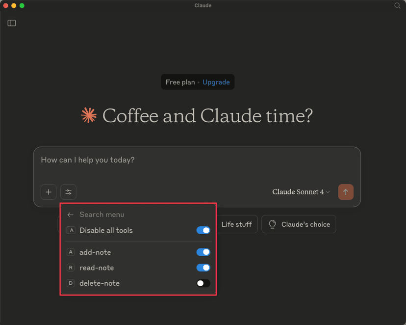 Disabling tools in Claude Desktop