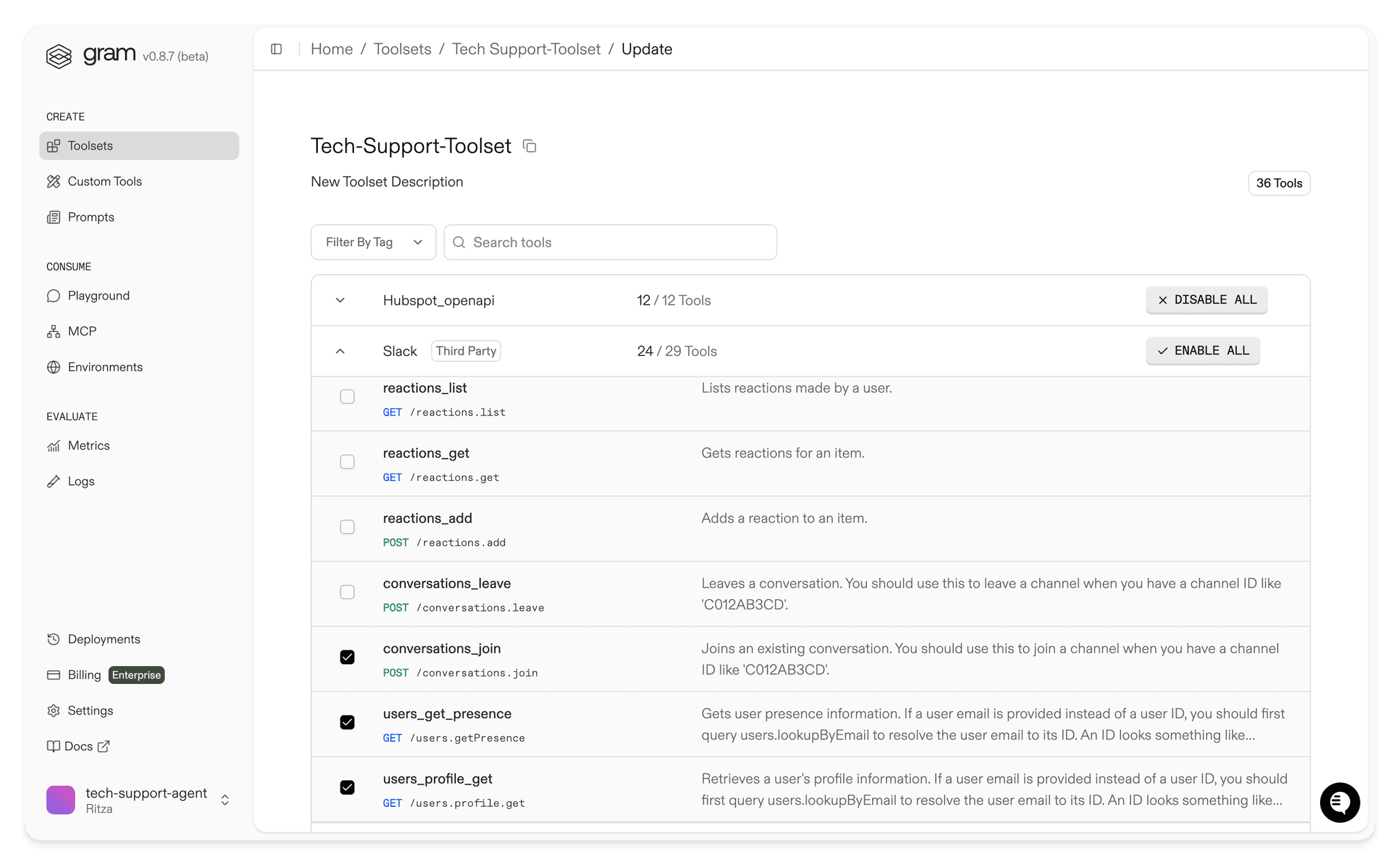 Gram tool curation