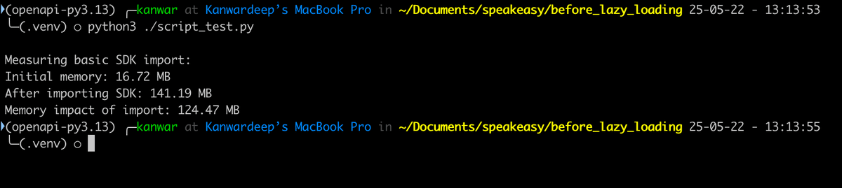 Before lazy loading - 124 MB memory usage