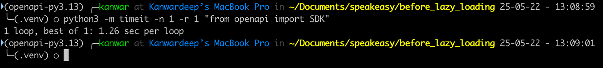 Before lazy loading - 1.26 seconds import time