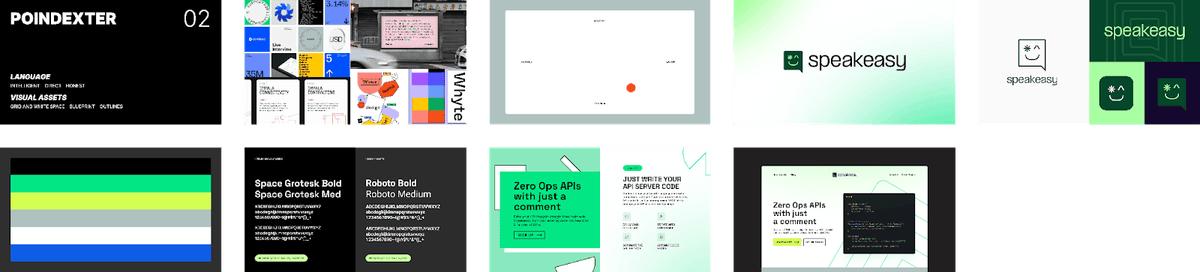 Second variations of different web pages with different colors and designs for Speakeasy.